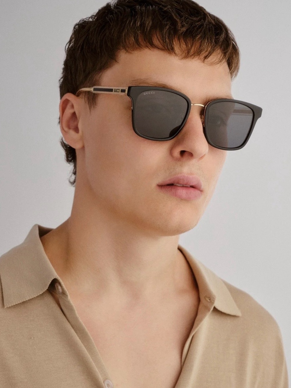 Authentic Gucci Black and Gold Square-Frame Sunglasses